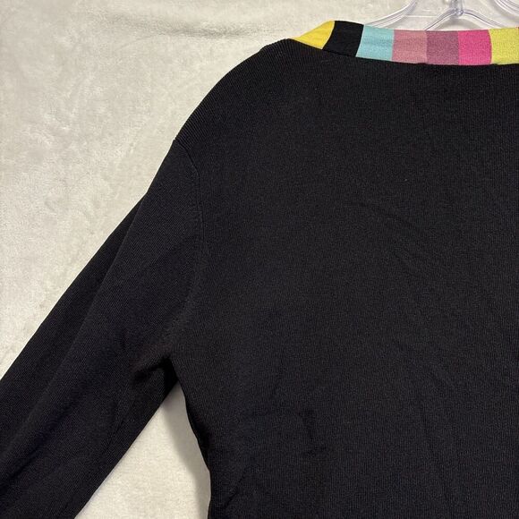 Attitude Knit Single Hook Closure Cardigan Large Black Color block Trim Stretch - Picture 6 of 14